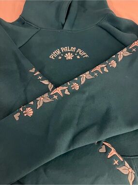 Disney Teal Hoodie with Pink Tags and Embroidery